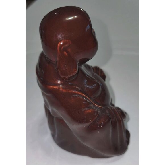 Vintage Brown Ceramic Laughing Buddha Figurine - 4.5x3" Tall - Picture 2 of 8